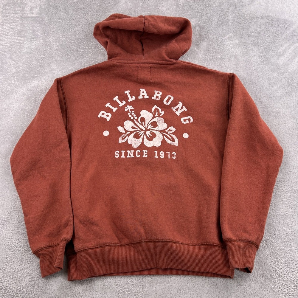 Billabong Hibiscus Logo Fleece Hoodie XS Rust Brown Women Surf Pullover Sweater